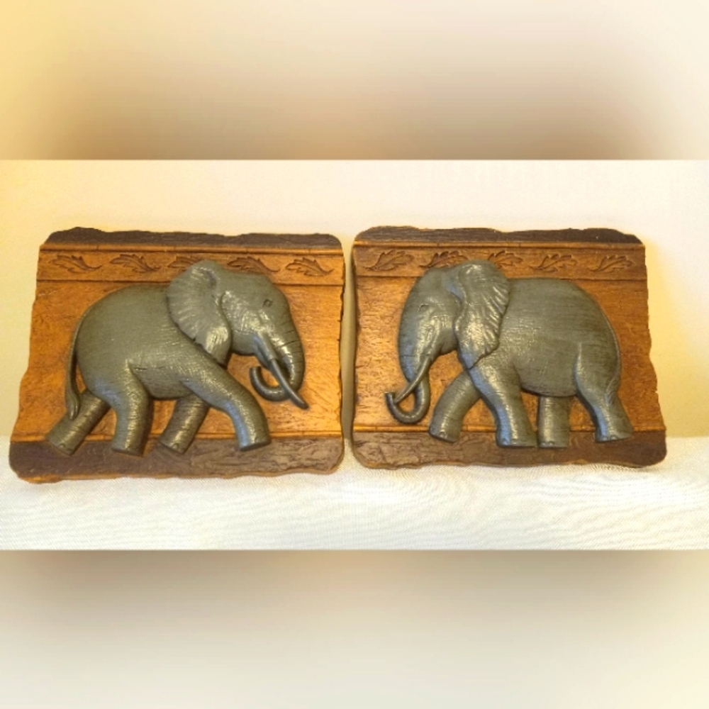 Vtg Pair Elephant Hanging Wall Art Home Interiors #5071